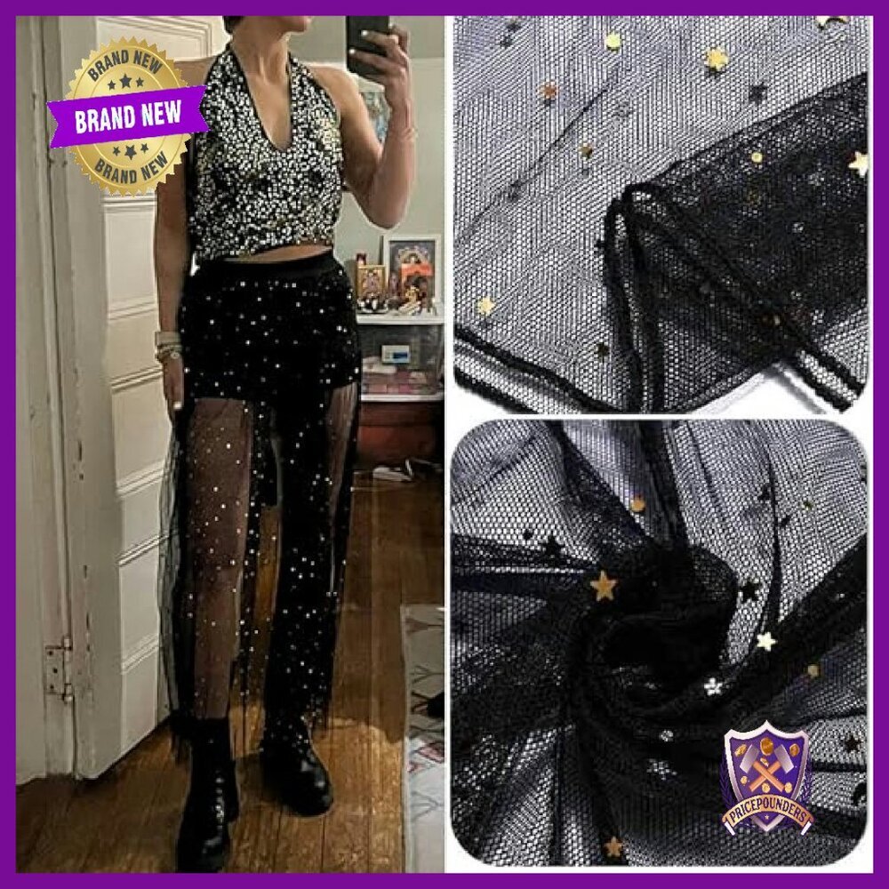 2 in 1 Tulle Sequin Maxi Skirt with Shorts, Rave Festival Sparkly Costume - Picture 6 of 7